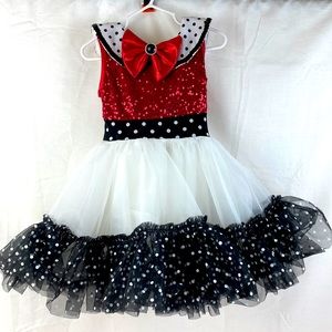 Girls Halloween Costume Dress Size SC Bow White & Black Polka Dots Tulle